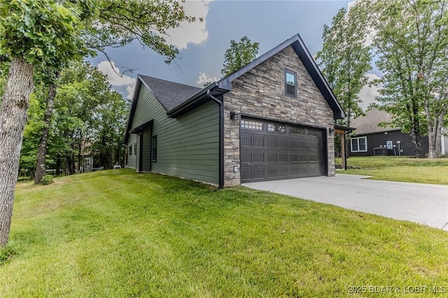 28 Simple Time Dr, Camdenton, MO 65020 - view of property exterior with stone siding, a yard, and driveway