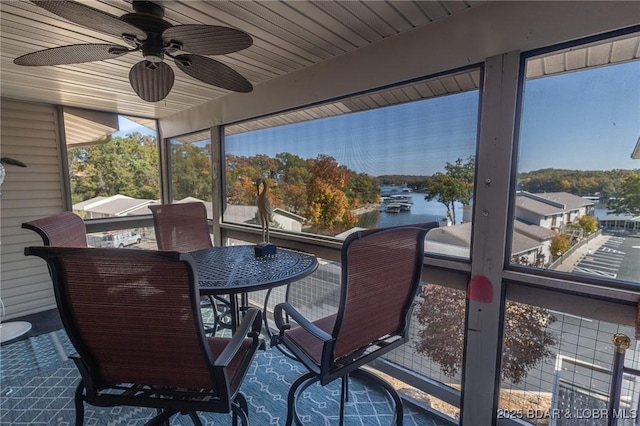 28 Eleven W Ct Unit 2A, Sunrise Beach, MO 65079 - sunroom featuring ceiling fan and outdoor dining area