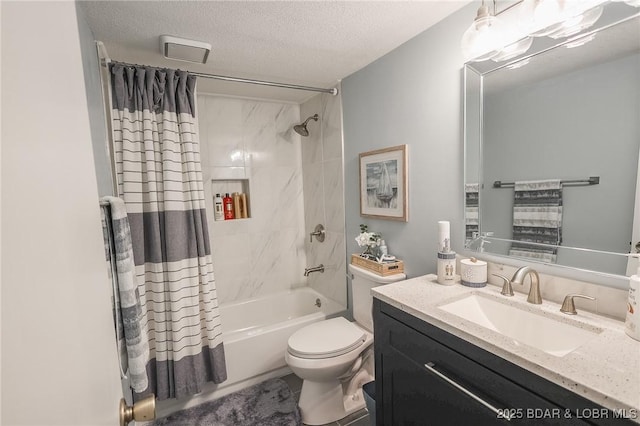 28 Eleven W Ct Unit 2A, Sunrise Beach, MO 65079 - full bathroom featuring vanity, shower / tub combo, and a textured ceiling