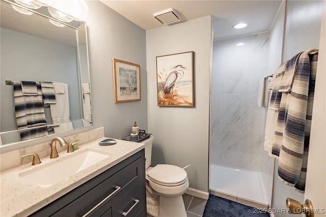28 Eleven W Ct Unit 2A, Sunrise Beach, MO 65079 - bathroom featuring a shower with shower curtain, vanity, tile patterned flooring, and recessed lighting