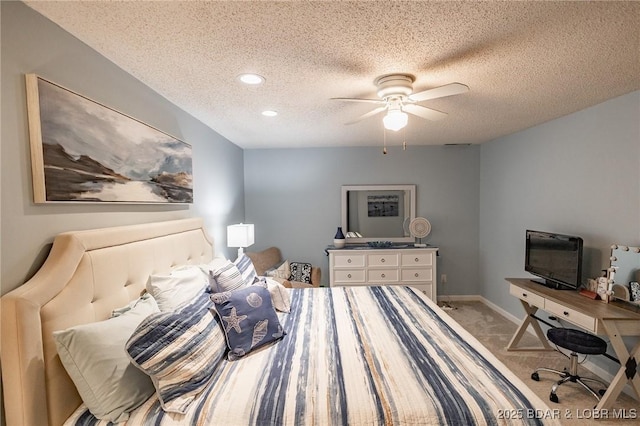 28 Eleven W Ct Unit 2A, Sunrise Beach, MO 65079 - bedroom featuring carpet, a textured ceiling, recessed lighting, and a ceiling fan