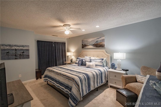 28 Eleven W Ct Unit 2A, Sunrise Beach, MO 65079 - carpeted bedroom with ceiling fan, a textured ceiling, and recessed lighting