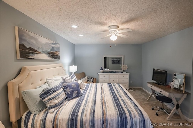 28 Eleven W Ct Unit 2A, Sunrise Beach, MO 65079 - carpeted bedroom featuring a textured ceiling, recessed lighting, and a ceiling fan
