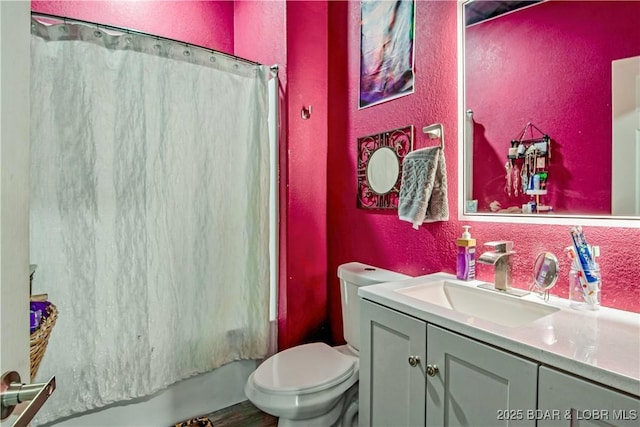 1972 Anderson Hollow Rd, Linn Creek, MO 65052 - bathroom with a textured wall, vanity, and shower / bath combo