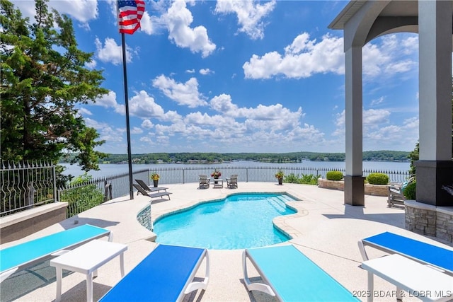 348 Cedar Crest Dr, Lake Ozark, MO 65049 - view of swimming pool featuring a patio and a water view