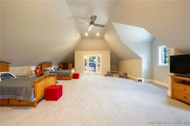 348 Cedar Crest Dr, Lake Ozark, MO 65049 - bedroom with carpet floors, lofted ceiling, and multiple windows