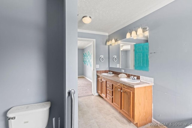 1123 Woodland Dr, Eldon, MO 65026 - full bath with double vanity, a textured ceiling, and ornamental molding