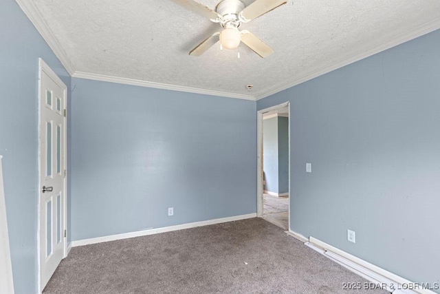 1123 Woodland Dr, Eldon, MO 65026 - carpeted empty room featuring a textured ceiling, a ceiling fan, and crown molding
