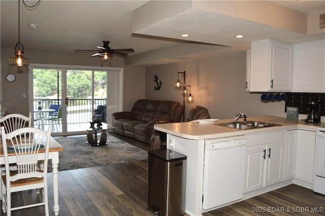 40 Lighthouse Rd Unit 6-201, Lake Ozark, MO 65049 - kitchen featuring dishwasher, dark wood-style floors, light countertops, a ceiling fan, and recessed lighting