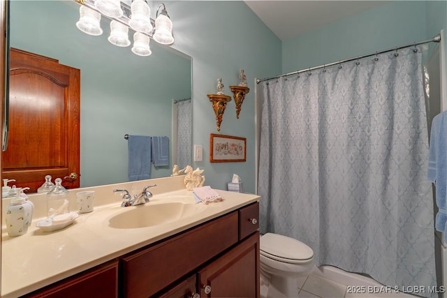 67 Windjammer Estates Dr, Lake Ozark, MO 65049 - bathroom featuring vanity, a chandelier, and shower / tub combo with curtain