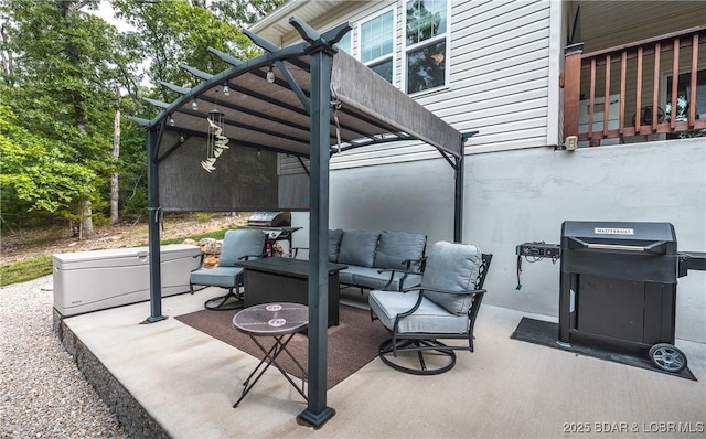 432 Cornett Branch Rd, Four Seasons, MO 65049 - view of patio with a pergola, an outdoor living space, and a grill