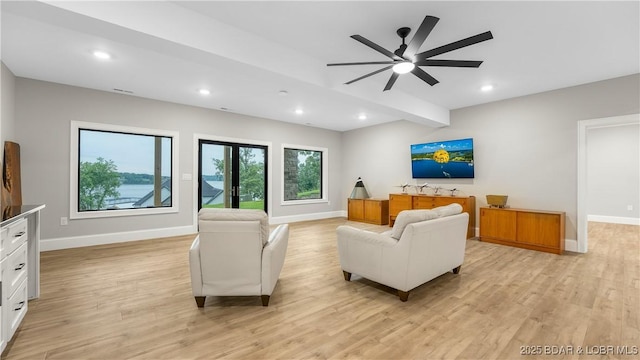 1254 Darwin Dr, Osage Beach, MO 65065 - living room with recessed lighting, light wood finished floors, and ceiling fan
