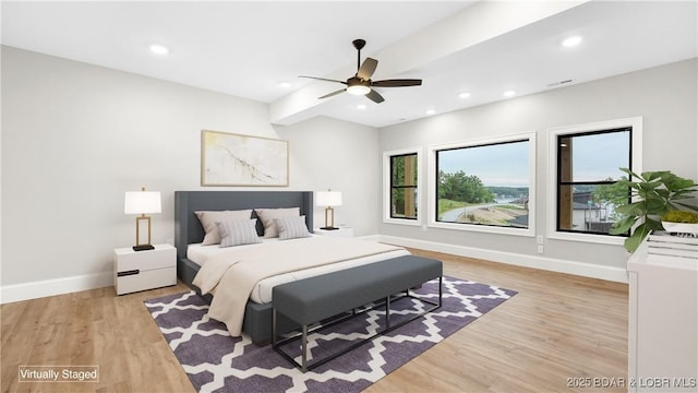 1254 Darwin Dr, Osage Beach, MO 65065 - bedroom featuring light wood-style flooring, recessed lighting, and ceiling fan
