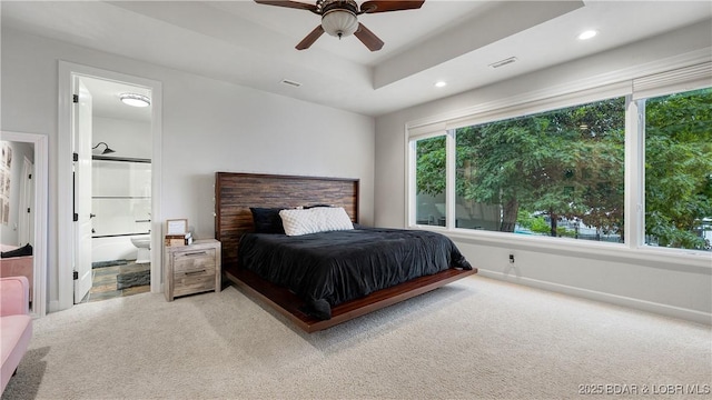 1453 Grand View Dr, Porto Cima, MO 65079 - carpeted bedroom with recessed lighting, ensuite bath, and ceiling fan
