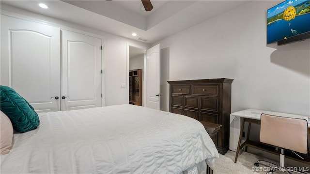 1453 Grand View Dr, Porto Cima, MO 65079 - carpeted bedroom featuring recessed lighting and a ceiling fan