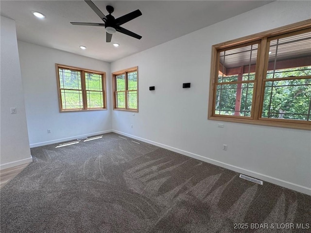 1378 Full Gallop Ln, Roach, MO 65787 - unfurnished room featuring dark carpet, ceiling fan, and recessed lighting
