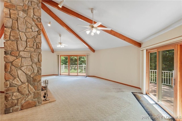 290 Fawn Meadows Dr, Linn Creek, MO 65052 - unfurnished living room with carpet and a ceiling fan