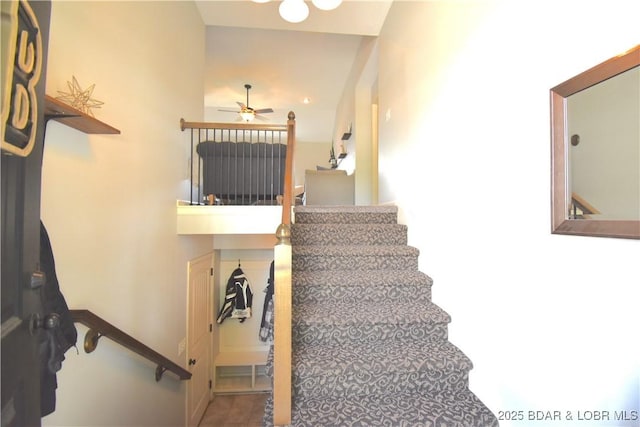 1207 SW 9th St, Oak Grove, MO 64075 - stairs with ceiling fan