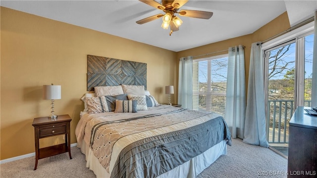 1481 Ledges Dr Unit B14, Osage Beach, MO 65065 - bedroom featuring light carpet, access to outside, and a ceiling fan