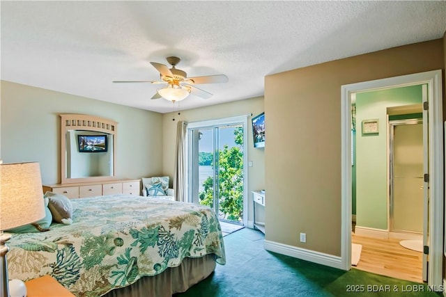 889 Malibu Rd Unit 63, Osage Beach, MO 65049 - bedroom featuring access to outside, carpet floors, ceiling fan, and a textured ceiling