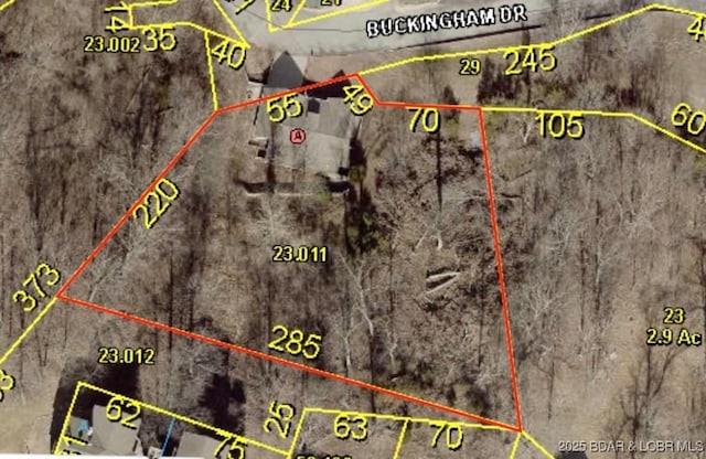 1126 Buckingham Dr, Camdenton, MO 65020 - aerial map of property and surrounding area featuring property parcel outlined