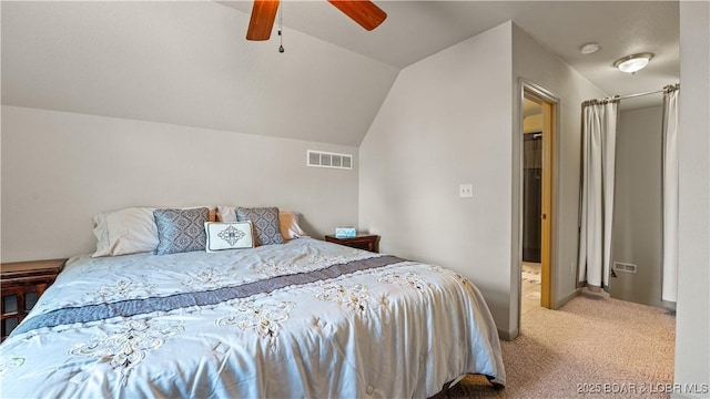1126 Buckingham Dr, Camdenton, MO 65020 - carpeted bedroom featuring lofted ceiling and ceiling fan