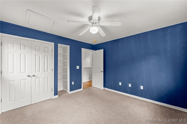 1629 Timber Creek Dr Unit 1629, Columbia, MO 65202 - unfurnished bedroom with carpet, a closet, ceiling fan, attic access, and ensuite bathroom