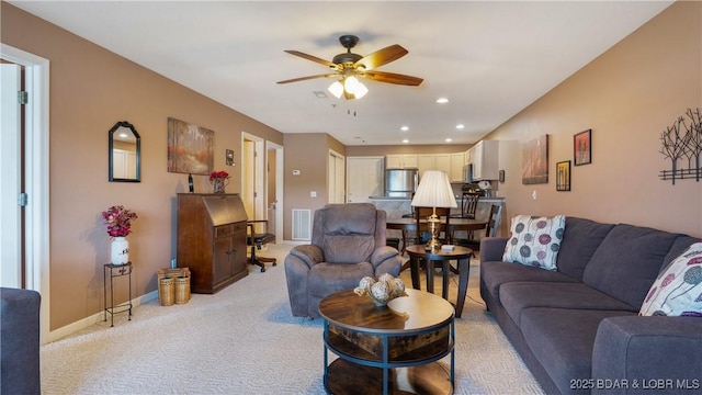 133 Cedar Glen Dr Unit 3B, Camdenton, MO 65020 - living area featuring ceiling fan, light carpet, and recessed lighting