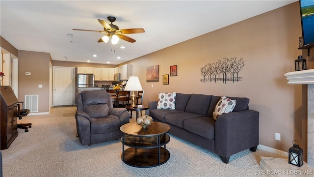 133 Cedar Glen Dr Unit 3B, Camdenton, MO 65020 - living area featuring ceiling fan, light carpet, and recessed lighting