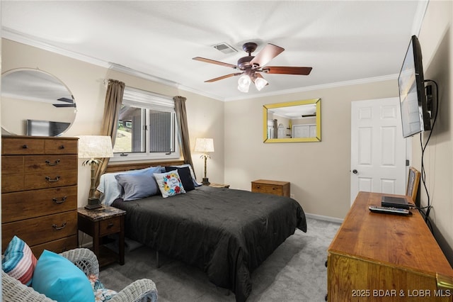 19 Catalpa Ct Unit 2D, Lake Ozark, MO 65049 - carpeted bedroom featuring crown molding and a ceiling fan