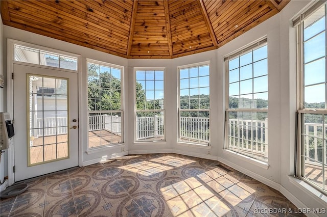 1480 Copperstone Rd, Camdenton, MO 65020 - unfurnished sunroom featuring wooden ceiling and vaulted ceiling