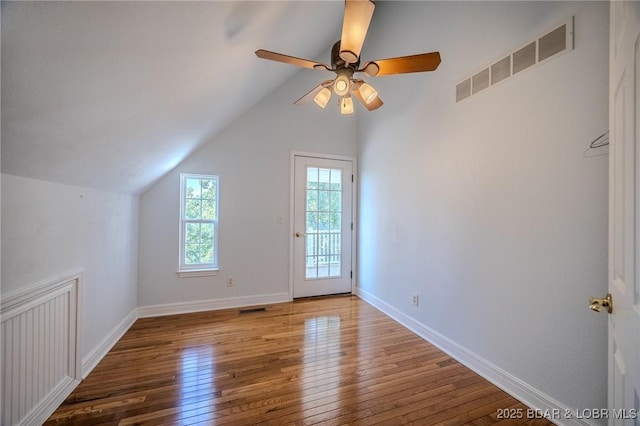 1480 Copperstone Rd, Camdenton, MO 65020 - additional living space featuring hardwood / wood-style floors, a ceiling fan, and lofted ceiling