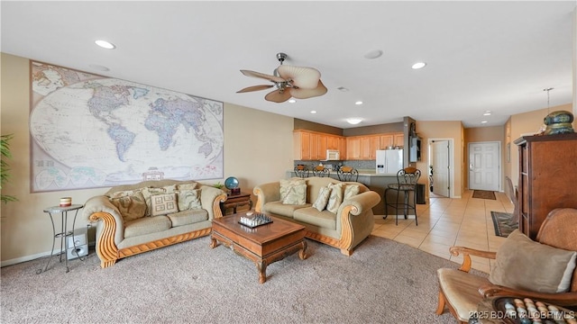 1230 Lands End Pkwy Unit 304, Osage Beach, MO 65065 - living area with a ceiling fan, recessed lighting, light colored carpet, and light tile patterned floors
