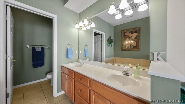 1230 Lands End Pkwy Unit 304, Osage Beach, MO 65065 - bathroom featuring double vanity, tile patterned flooring, and a chandelier