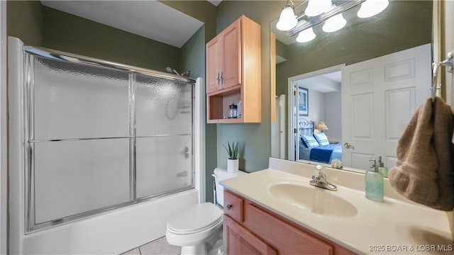 1230 Lands End Pkwy Unit 304, Osage Beach, MO 65065 - bathroom with vanity, bath / shower combo with glass door, tile patterned floors, and a chandelier