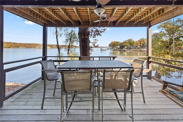 278 Lone Oak Pt Unit 18, Sunrise Beach, MO 65079 - dock area featuring a deck with water view and outdoor dining area
