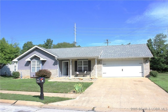891 Azalea Ct, Osage Beach, MO 65065 - single story home featuring covered porch, a front lawn, a garage, and brick siding
