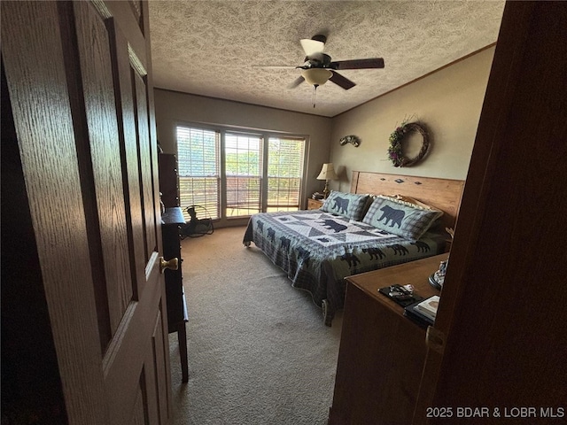17362 Country Life Rd, Gravois Mills, MO 65037 - carpeted bedroom featuring a textured ceiling and ceiling fan