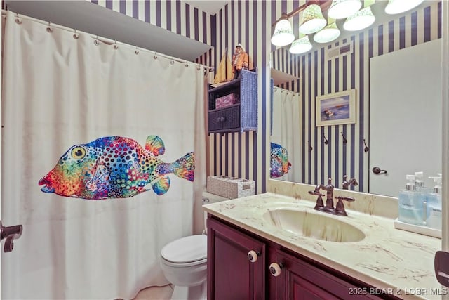 2500 Bay Point Ln Unit 444, Osage Beach, MO 65065 - full bathroom with wallpapered walls, vanity, and a shower with shower curtain