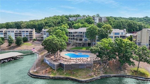 2500 Bay Point Ln Unit 444, Osage Beach, MO 65065 - aerial view of a pool area and a large body of water