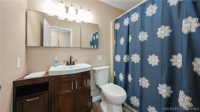 160 Bridgeview Dr, Camdenton, MO 65020 - full bath featuring vanity, wood finished floors, and a shower with shower curtain