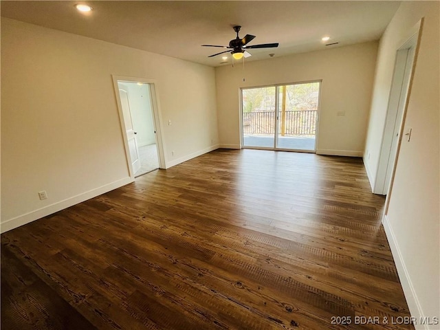 295 Highland Shores Dr Unit 5F, Lake Ozark, MO 65049 - spare room featuring a ceiling fan, dark wood-style flooring, and recessed lighting