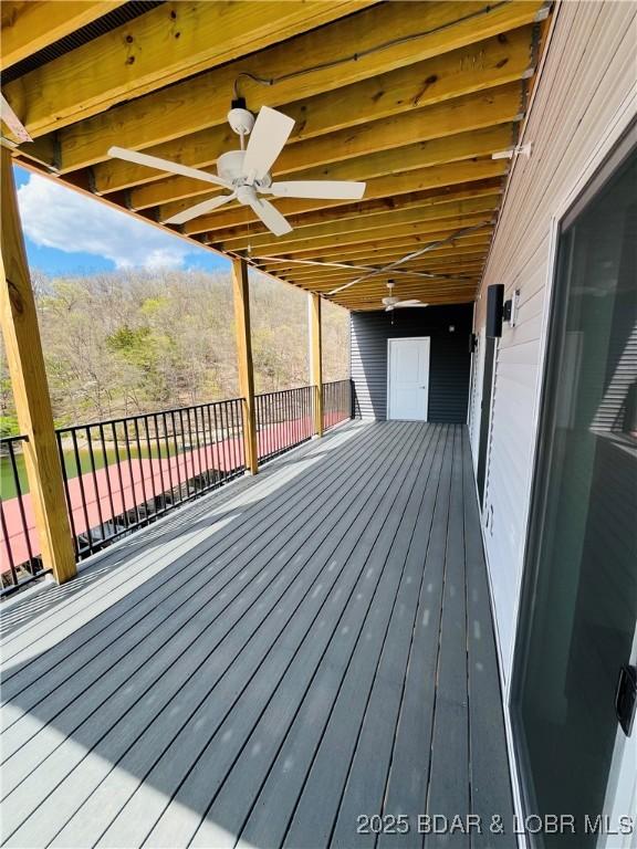 295 Highland Shores Dr Unit 5F, Lake Ozark, MO 65049 - wooden terrace featuring ceiling fan