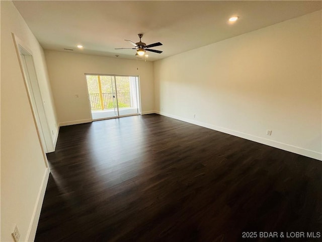 295 Highland Shores Dr Unit 4D, Lake Ozark, MO 65049 - spare room featuring ceiling fan, dark wood-style floors, and recessed lighting