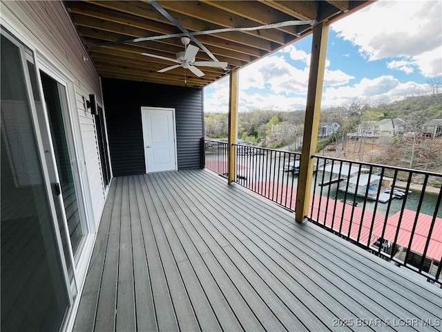 295 Highland Shores Dr Unit 4D, Lake Ozark, MO 65049 - deck with a ceiling fan and a water view
