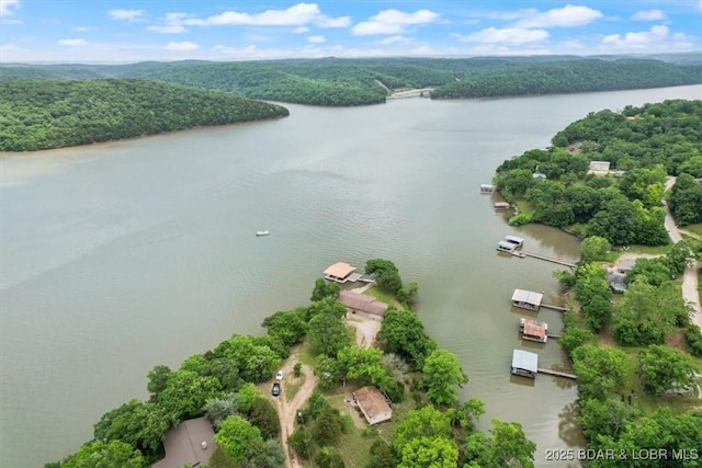 97 Random Rd, Edwards, MO 65326 - aerial view of a nearby body of water and a heavily wooded area