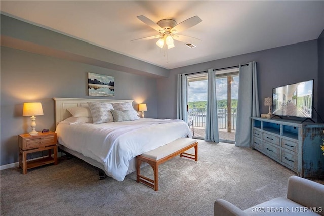 1481 Ledges Dr Unit C24, Osage Beach, MO 65065 - bedroom featuring access to outside, carpet floors, and a ceiling fan