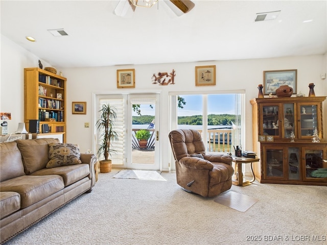1620 Triple Cove Ln, Climax Springs, MO 65324 - living area featuring carpet floors and ceiling fan