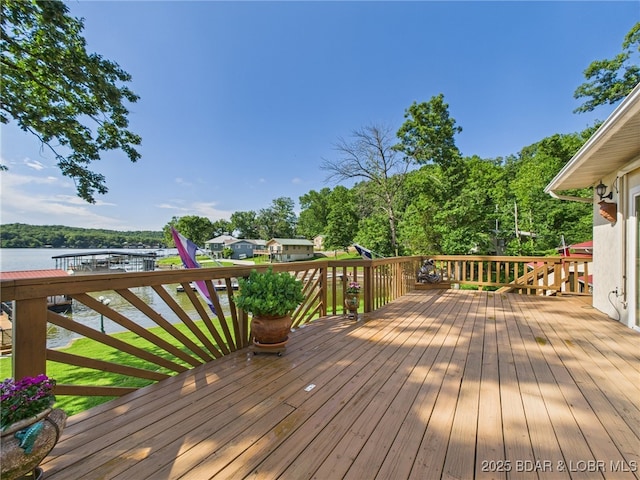 1620 Triple Cove Ln, Climax Springs, MO 65324 - wooden terrace featuring a water view