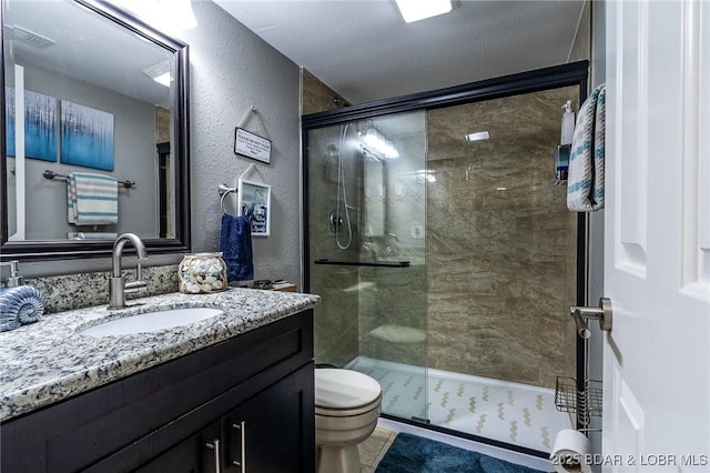 35 Casa Blanca Ct Unit 220-1A, Lake Ozark, MO 65049 - bathroom featuring vanity, a shower stall, and a textured wall